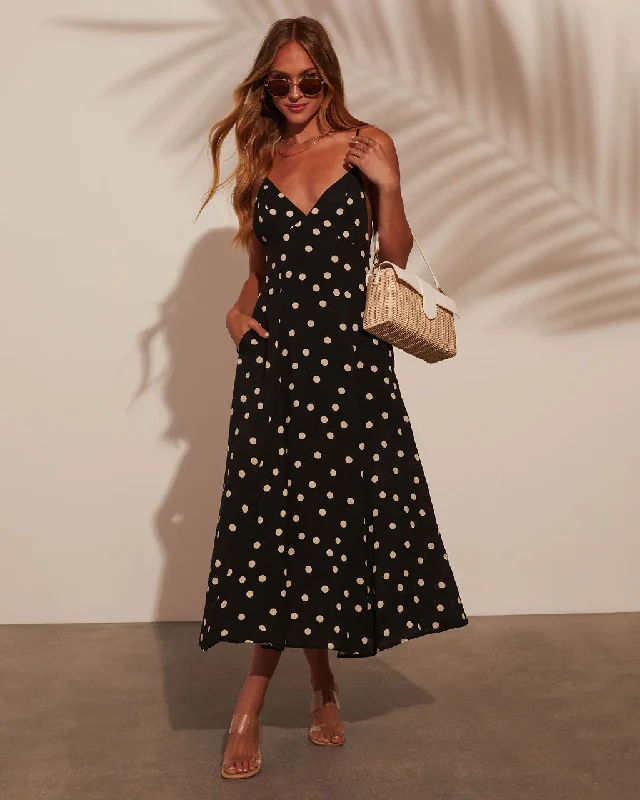 Modern Fashion Sale Sicily Polka Dot Pocketed Midi Dress Fashion-Forward Style