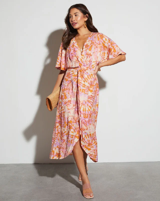 Seasonal Style Discounts Baylee Printed V-Neck Midi Dress Charming Silhouette