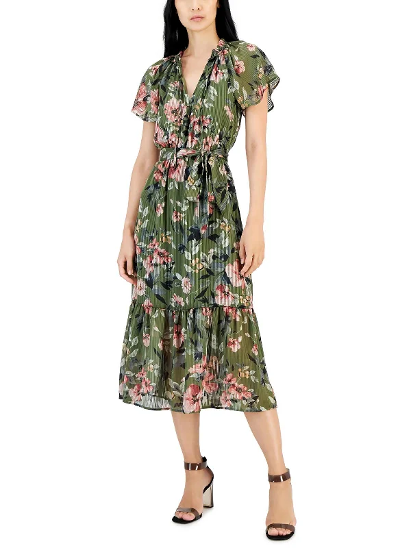 Effortless Style, Endless Impact Womens Shadow Stripe Floral Midi Dress Seasonal Trend