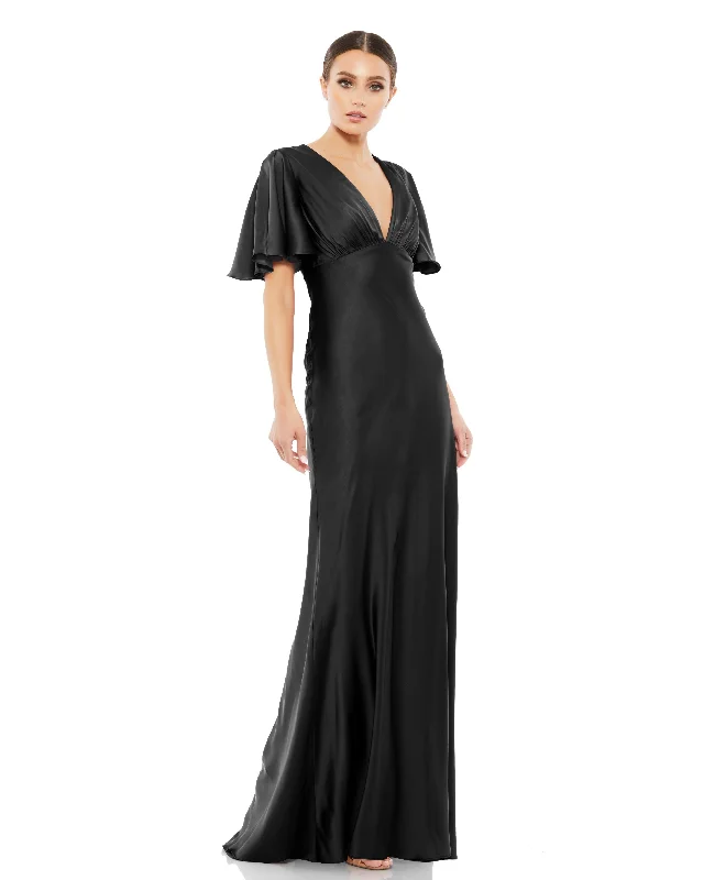 Daring Fashion Promotions Flounce V-Neck Charmeuse Gown Coastal Beach - Inspired Style