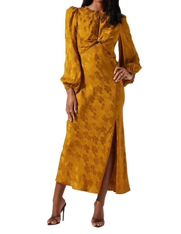 Timeless Elegance Redefined Suzy Floral Cutout Dress In Mustard Refined Simplicity