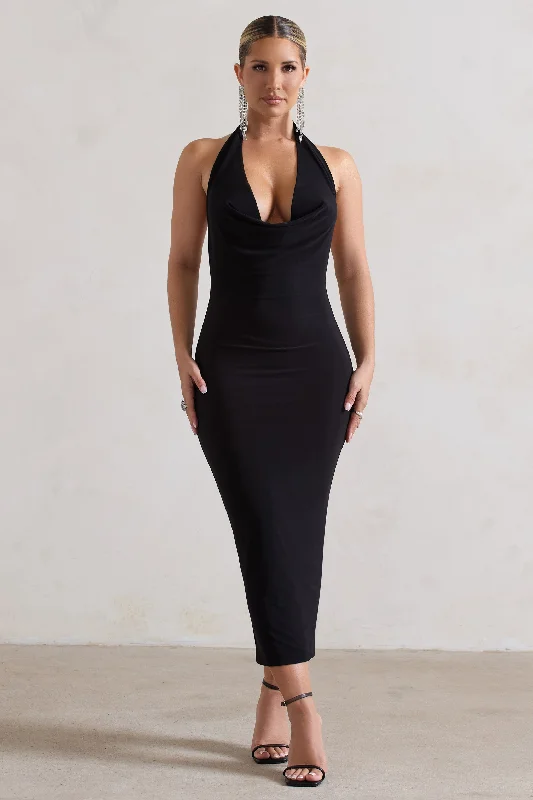 Latest Trends Roulette | Black Cowl-Neck Midi Dress Nordic Minimalist Home Look