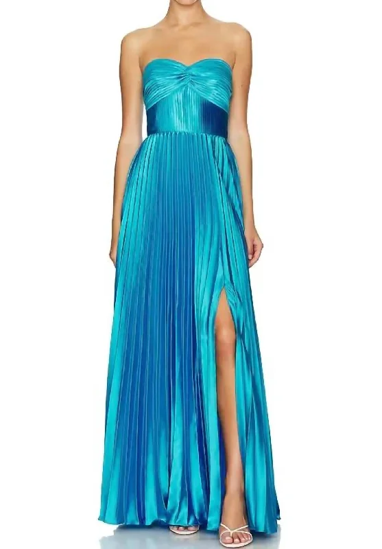 Flirty Fashion Discounts Stef Pleated Gown In Adonis Blue Today Only