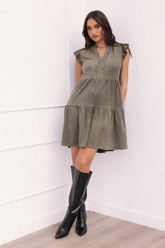 Chic Style Discounts Alyx Mini Dress - Olive Rustic Countryside Charm Look