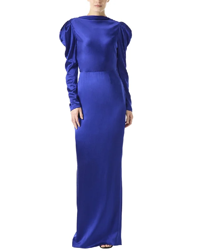 Limited Styles Monique Lhuillier Long Sleeve Satin Gown Hollywood Glam Award - Show Style