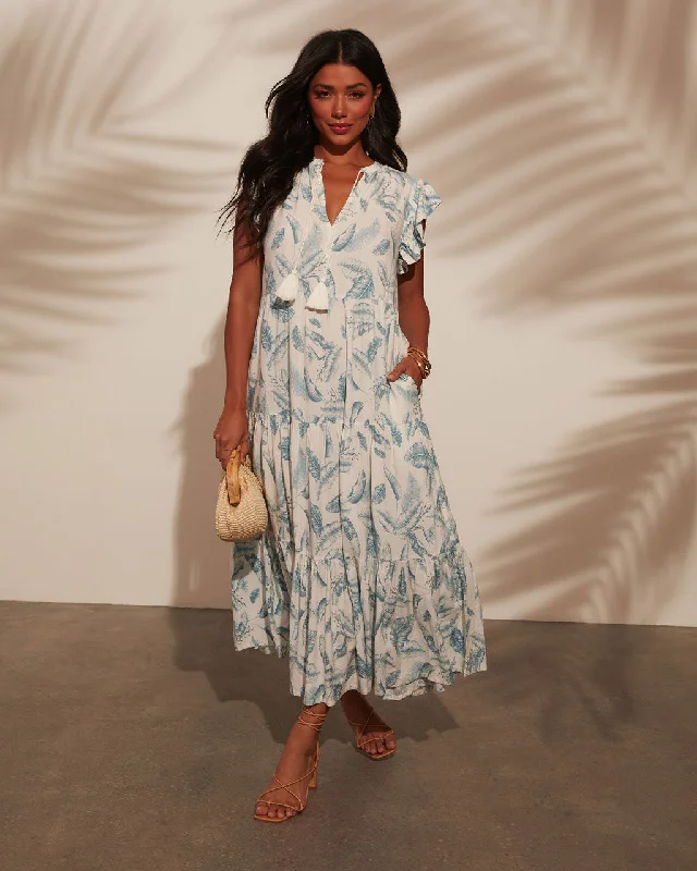 Must-Have Style Discounts Coastal Blue A-Line Midi Dress Graceful Movement