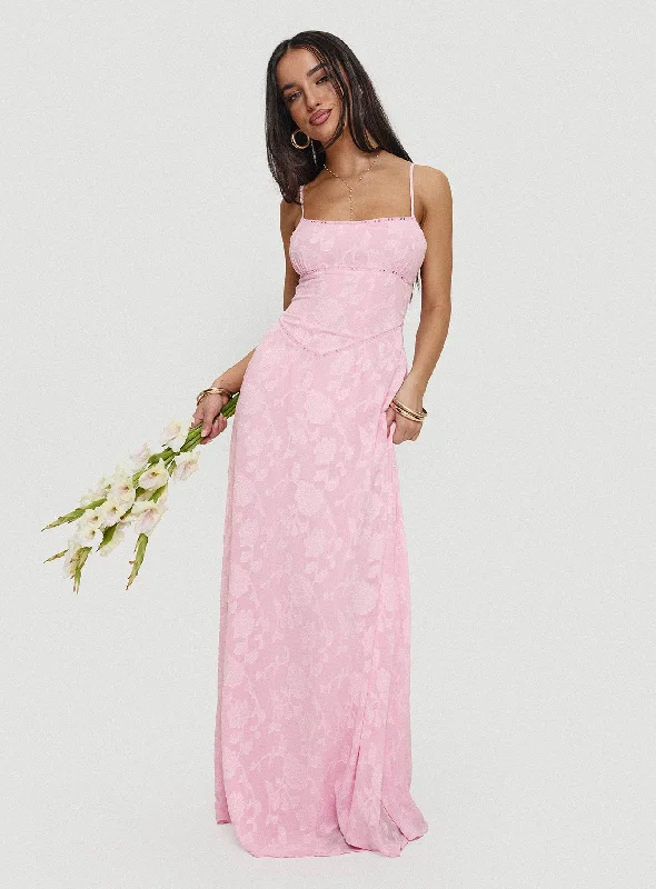 Discount Extravaganza South Of France Maxi Dress Pink Classic Timeless Elegant Style