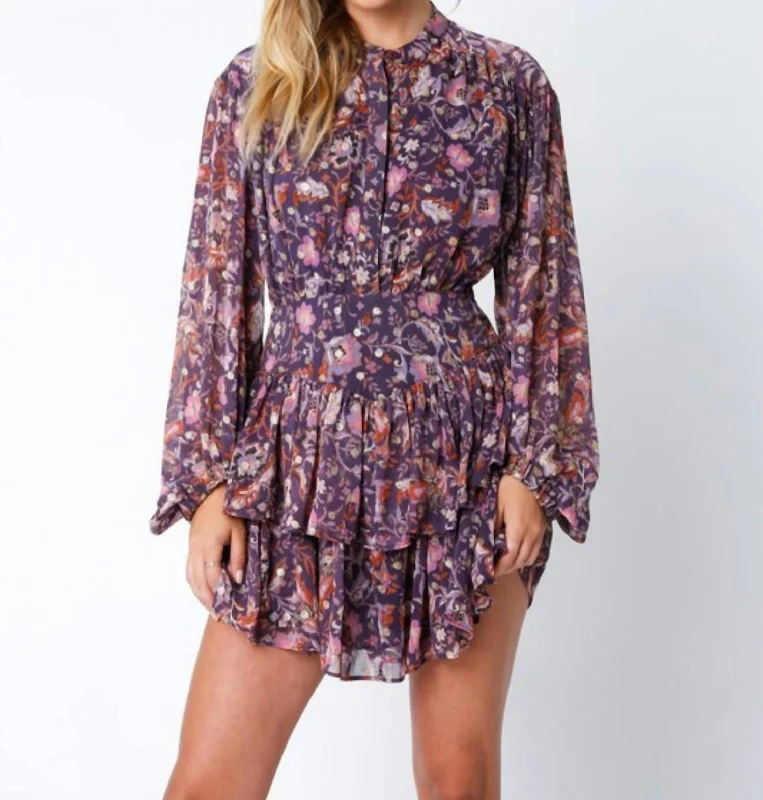 Seasonal Sale Floral Ruffle Dress In Purple Ethnic Cultural Event Wear