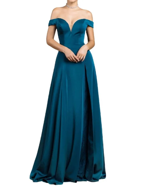 Season Sale Dual Lace/crepe Gown In Teal Vintage Retro Party Wear