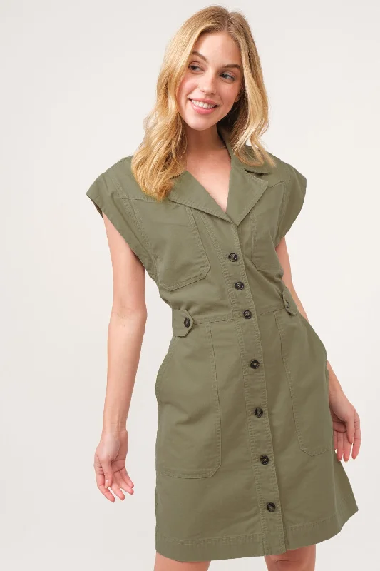 Chic Style, Always In Vogue Hot Girl And The Why Button Up Cap Sleeve Mini Dress In Olive Elegant Attire