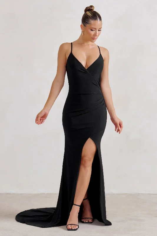 Evening Elegance Sammi | Black Cami Plunge Wrap Maxi Dress Luxury Style