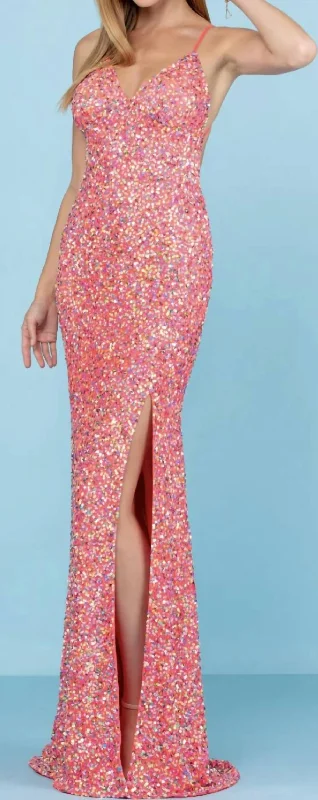 Chic Styles Sequin Gown With Criss Cross Back In Confetti Feminine Grace