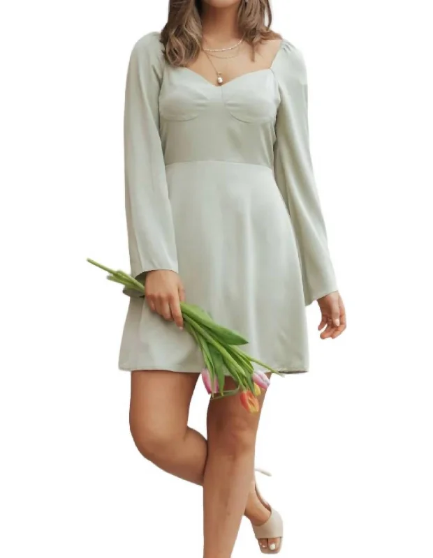 Limited-Time Offer Sweetheart Satin Mini Dress In Sage Limited - Stock