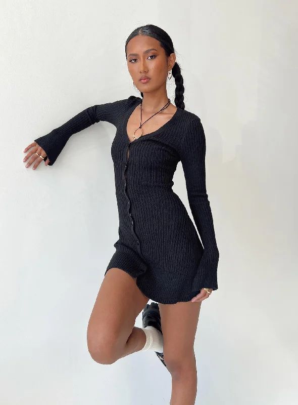 Easy Elegance Sales Waldin Long Sleeve Mini Dress Black Elegant Details