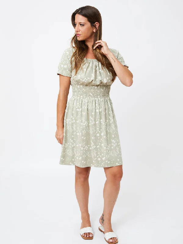 Popular Collection Juliet Short Sleeve Mini Dress - Field Taupe Romantic Detailing