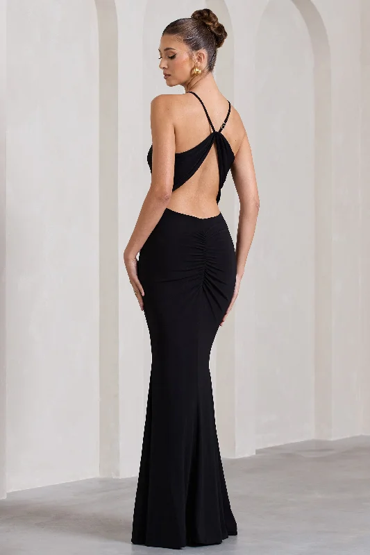 Luxury Fashion Discounts Brianna | Black Sleeveless Halter-Neck Open-Back Maxi Dress Luxury Comfort