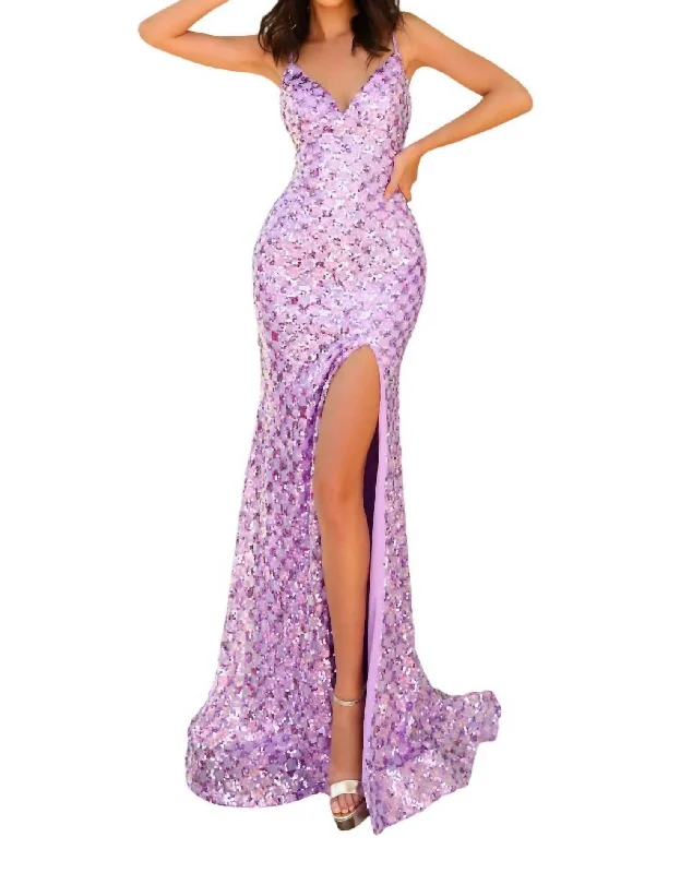 Romantic Fashion Discounts Sequined Gown In Lilac Charming Silhouette