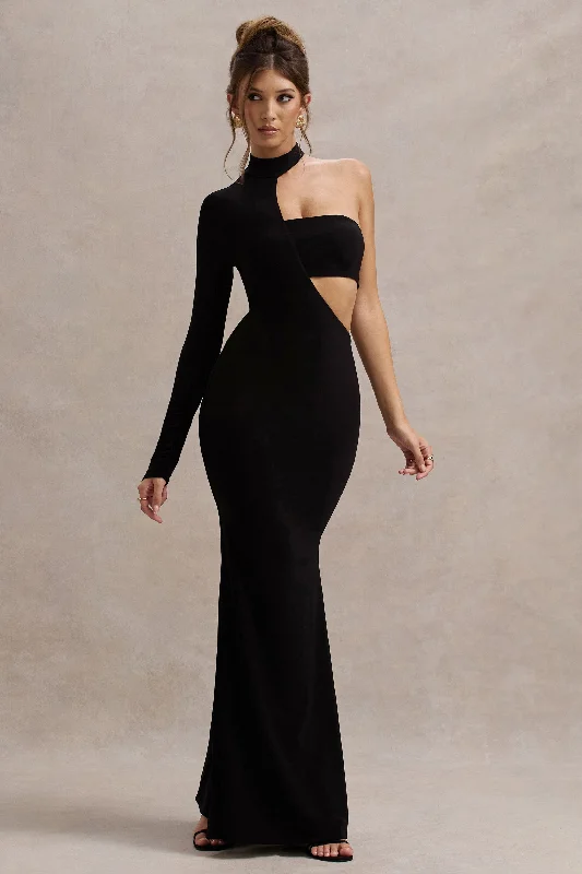 Huge Discounts This Week Socialite | Black One-Sleeve Cut-Out Maxi Dress Everyday Glamour