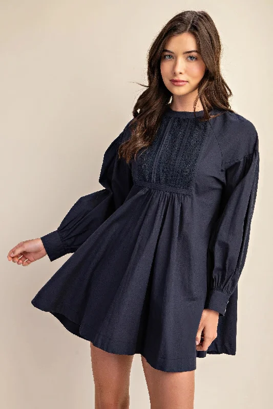 Dive Into Trendy Styles Hot Girl Lucia Lace Cotton Long Sleeve Mini Dress In Navy Today Only