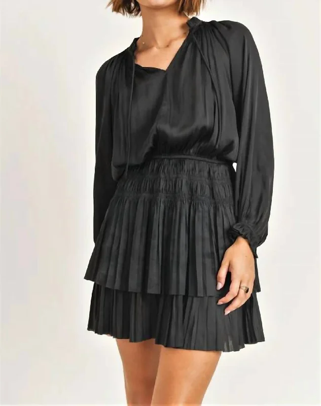 Dive Into Trendy Styles Satin Layered Dress In Black Feminine Charm