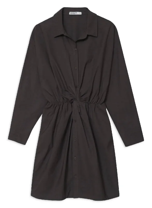 Stylish Statements Structured Poplin Front Twist Shirt Dress In Walnut Polished Finish