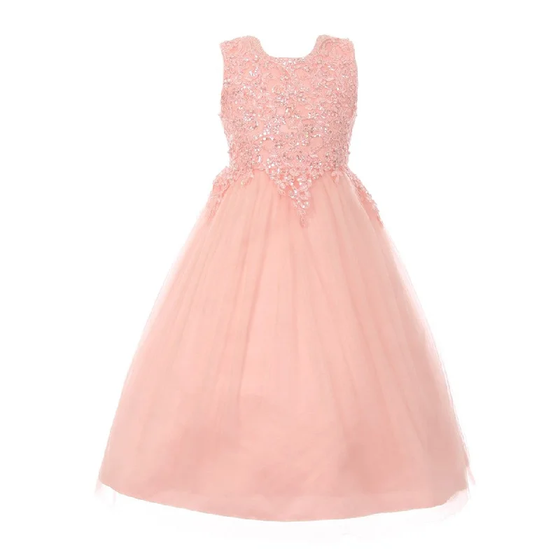 Modern Fashion Sale Big Girls Blush Pink Pearl Sequin Tulle Satin Junior Bridesmaid Dress 8-16 Fashion-Forward Style