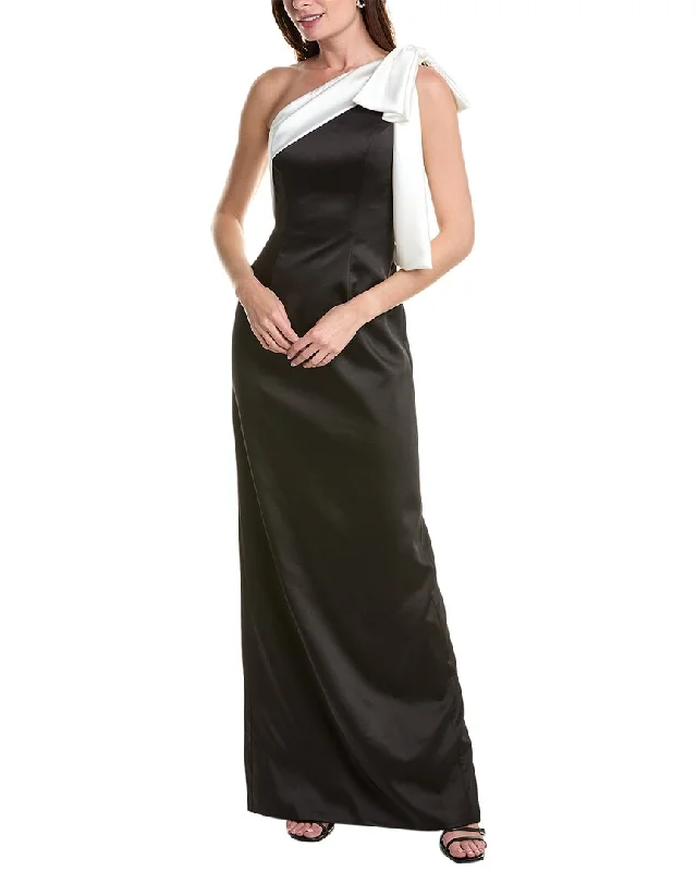 Massive Savings Rene Ruiz One-Shoulder Satin Column Gown Playful Elegance