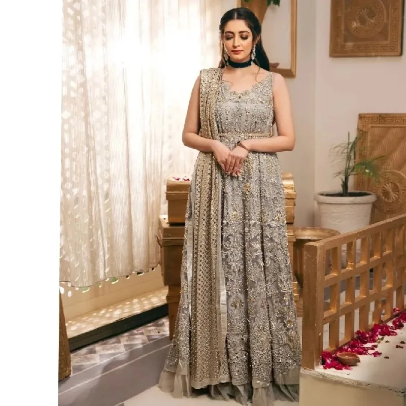 Discover Now Pakistani Bridal Dress in Embellished Pishwas Style Tropical Island - Inspired Attire