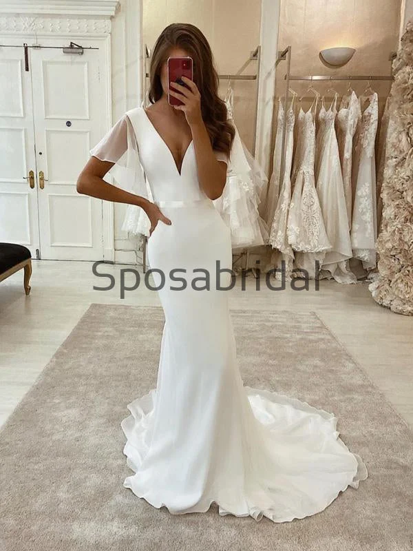 Romantic Chic Deals Charming Mermaid Satin Simple Wedding Dresses, Modest Prom Dresses WD0435 Luxe Layering