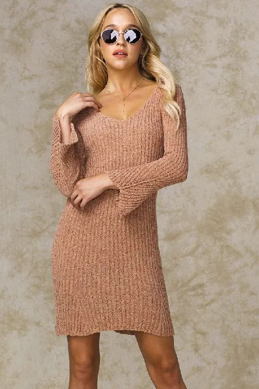 Chic Style Discounts Amber Bodycon Sweater Dress Rose Lightweight Fabric