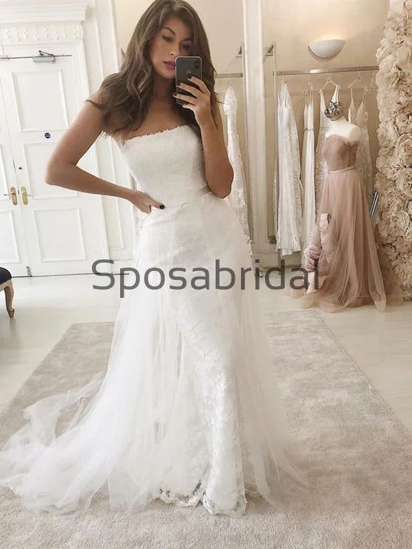 Classic Elegance Sales Detachable Unique Lace Strapless Vintage Beach Wedding Dresses WD0455 Casual Chic