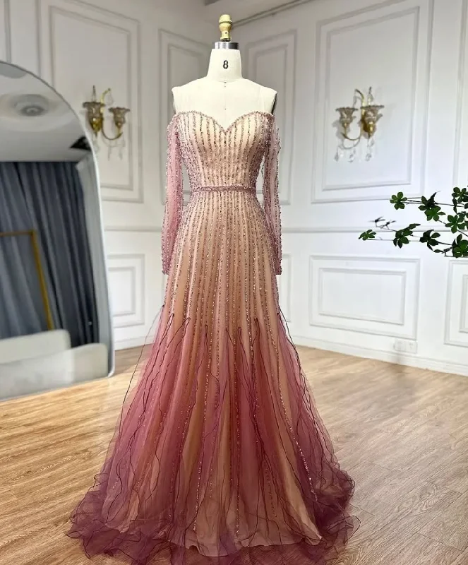 The Latest Fashion Trends Elegant A Line Sweetheart Neck Long Sleeve Sequins Beads Tulle Prom Dress SH1911 Chic Sophistication