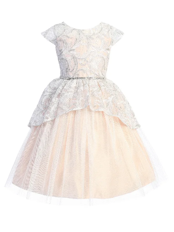 Latest Fashion Girls Blush Sequin Belt Lace Peplum Crystal Tulle Junior Bridesmaid Dress 7-16 Vintage Look