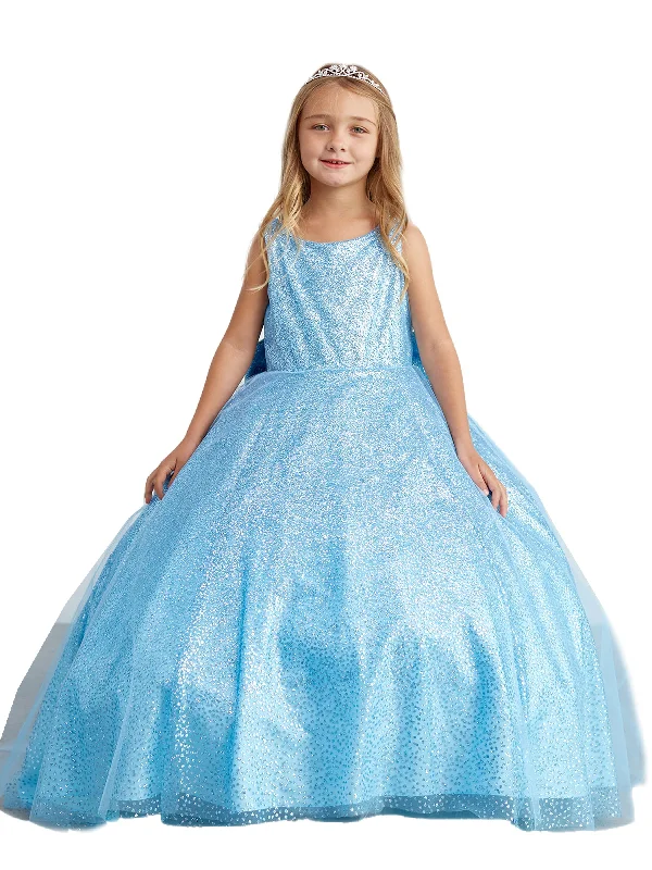 Valentine's Special Big Girls Sky Blue Sparkling Glitter Tulle Ombre Junior Bridesmaid Dress 8-12 Dreamy Draping