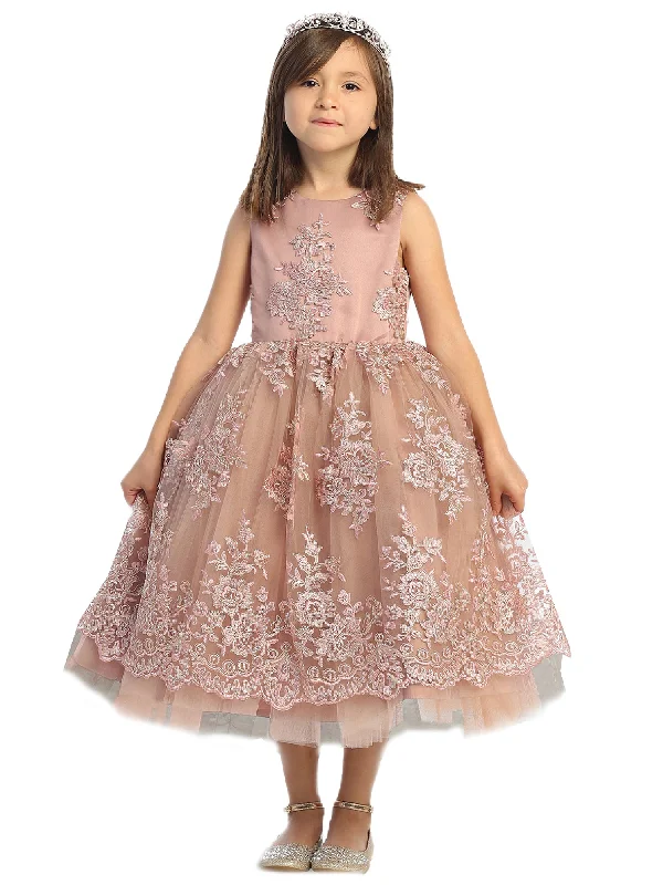 Limited Edition Big Girls Mauve Metallic Lace Overlay Tulle Junior Bridesmaid Dress 8-16 Hollywood Glam Award - Show Style