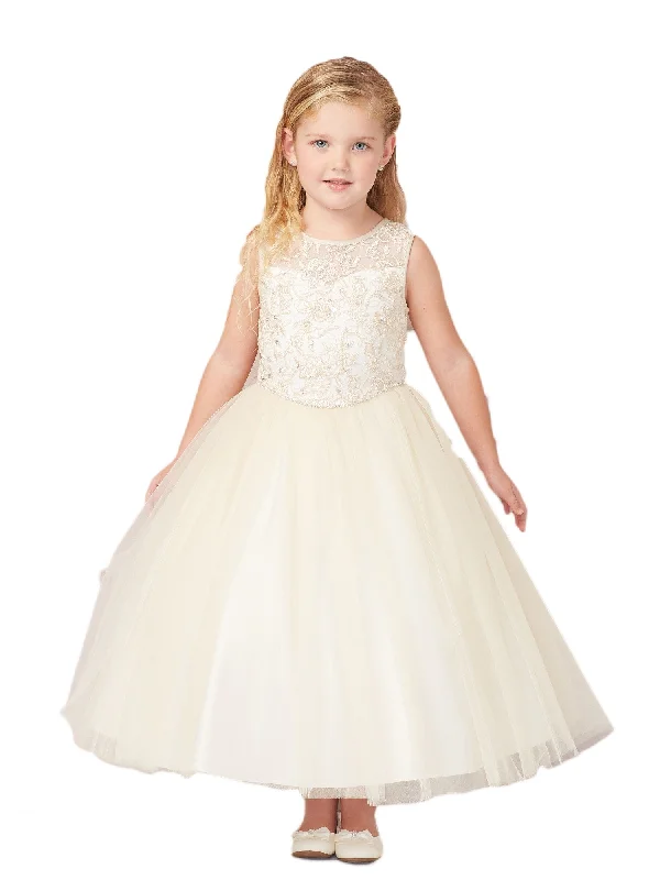 Bold Fashion Sales Big Girls Champagne Illusion Lace Tulle Junior Bridesmaid Easter Dress 8-16 Limited - Edition Drops