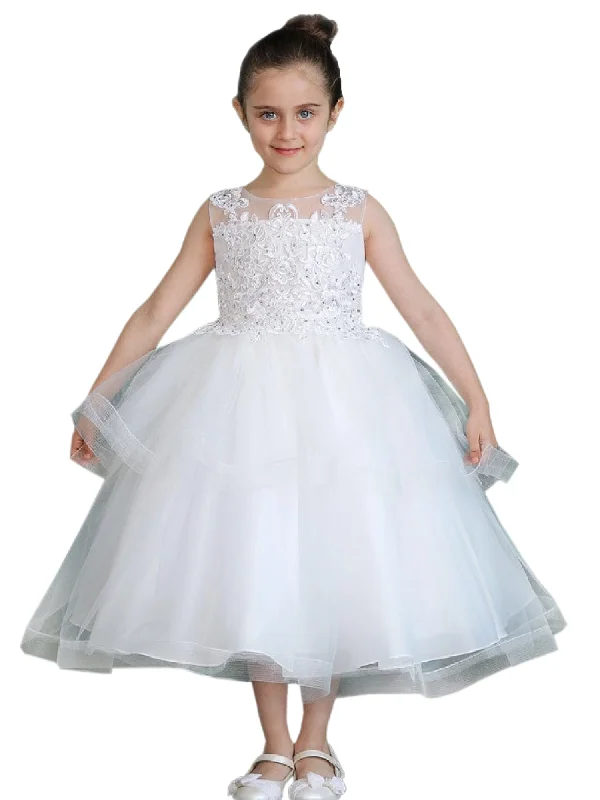 Budget Saver Big Girls Ivory Illusion Neckline Lace Organza Junior Bridesmaid Dress 8-16 Vibrant Prints