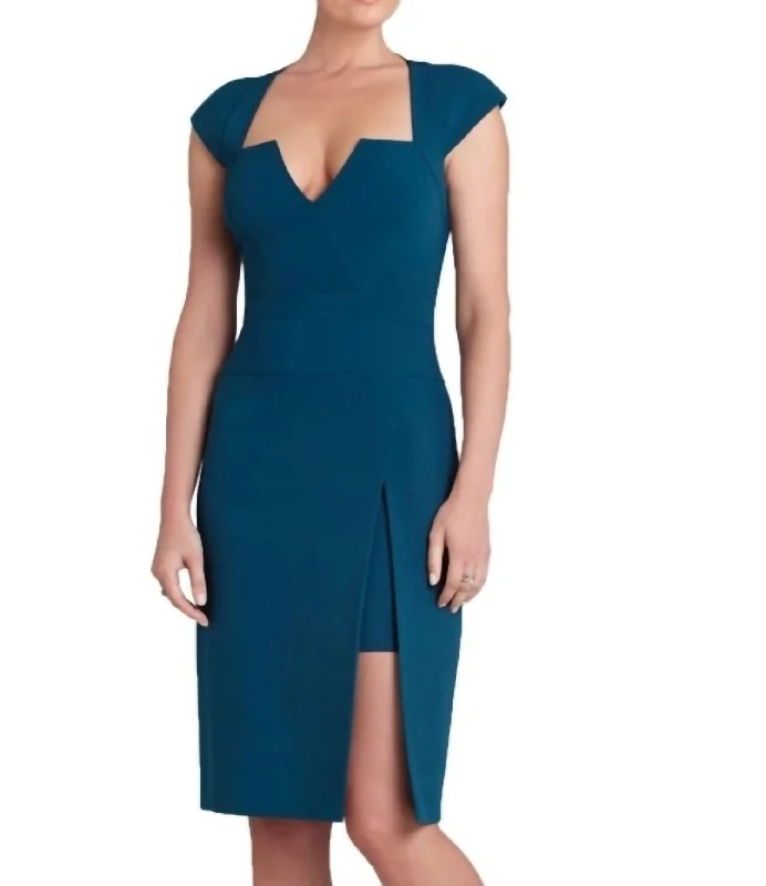 Chic Style, Always In Vogue Sleeveless Structured Short Dress In Dark Teal Vintage Elegance