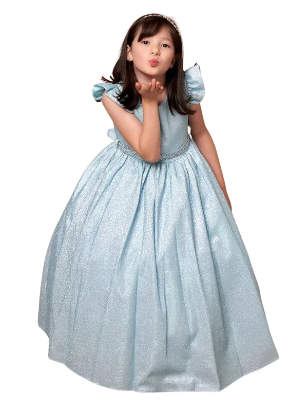 Inspired By You, Designed For You Big Girls Light Blue Metallic Flutter Sleeve Junior Bridesmaid Dress 8-16 Alluring Design