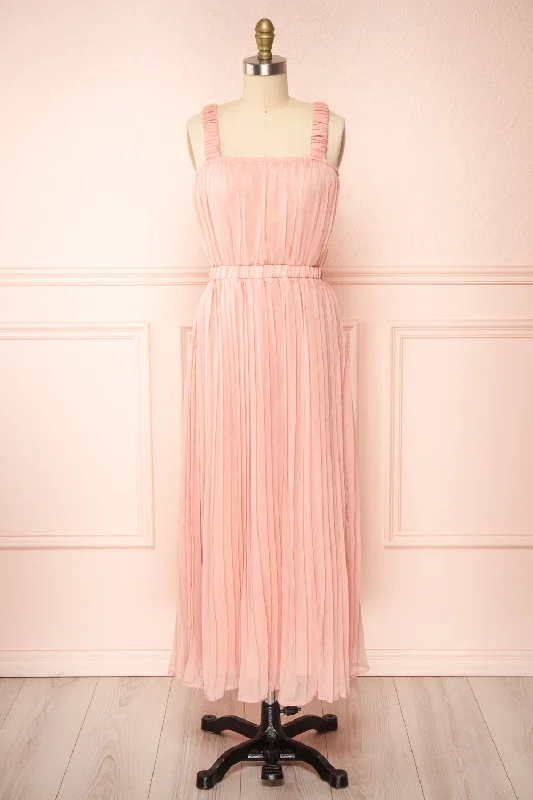 Chic Style Discounts Inari Pink | Pleated Midi Dress Hollywood Glam Award - Show Style