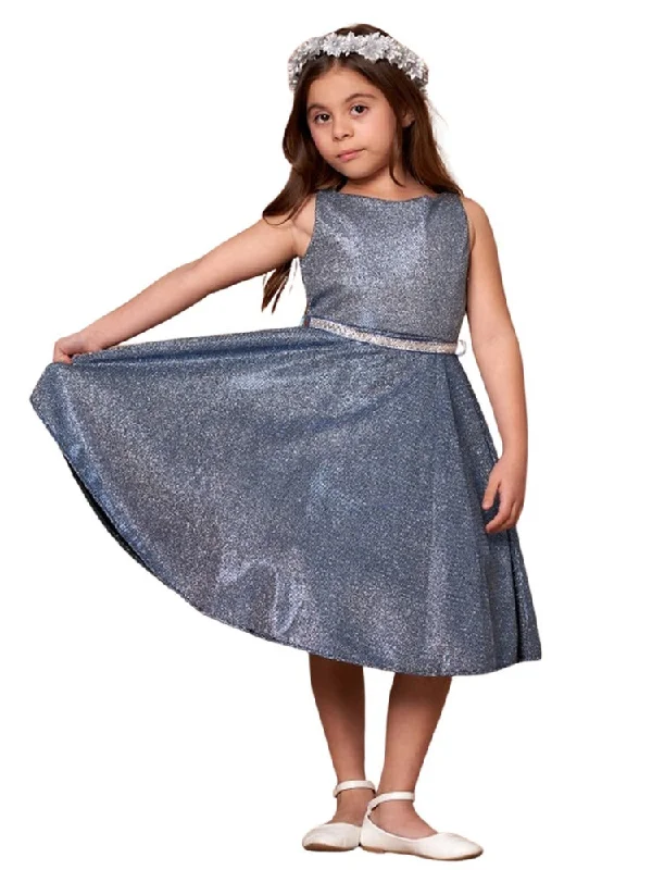 Hot Trends Girls Midnight Blue Glitter Metallic Junior Bridesmaid Dress 8-16 Minimalist Elegant