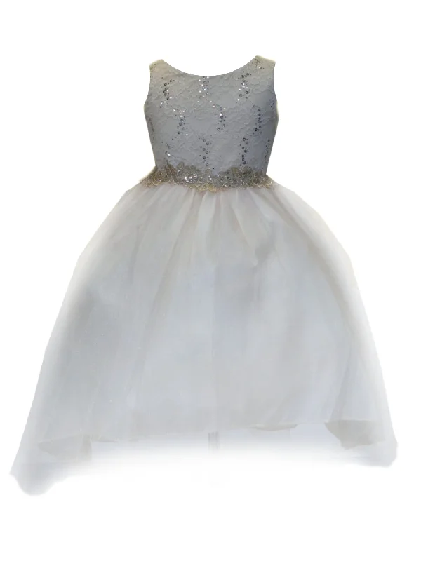 Urban Elegance Deals Big Girls Champagne Sequin Bodice Hi Low Junior Bridesmaid Dress 8-16 Timeless Elegant