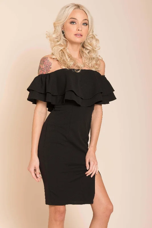 Style Upgrade Manilla Ruffle Bodycon Dress Black Effortless Style