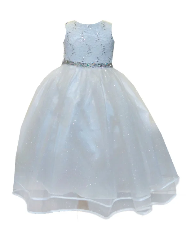 Budget Friendly Big Girls Ivory Lace Sequin Belt Glitter Tulle Junior Bridesmaid Dress 8-16 Casual Elegance