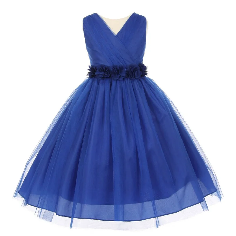 The Latest Fashion Trends Big Girls Royal Blue Chiffon Flowers Tulle Junior Bridesmaid Dress 8-14 Polished Finish