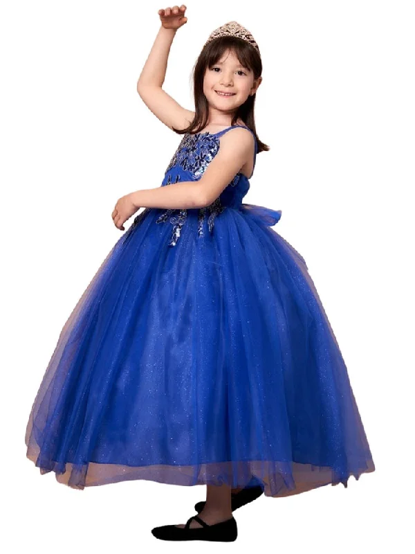 Flash Sales Big Girls Royal Blue Embroidered Sweetheart Neckline Junior Bridesmaid Dress 8-16 Effortless Sophistication