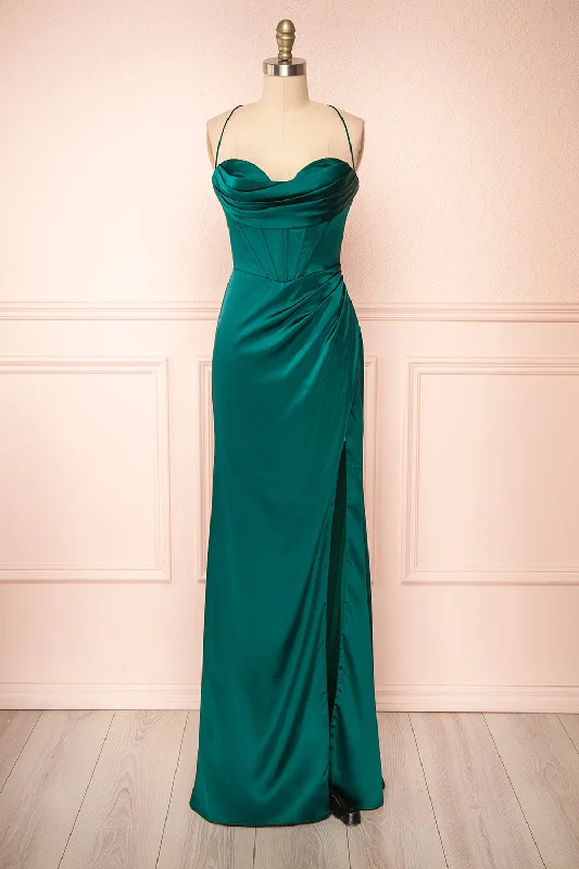 Timeless Elegance Redefined Kesha Green | Corset Cowl Neck Maxi Dress Hollywood Glam Award - Show Style