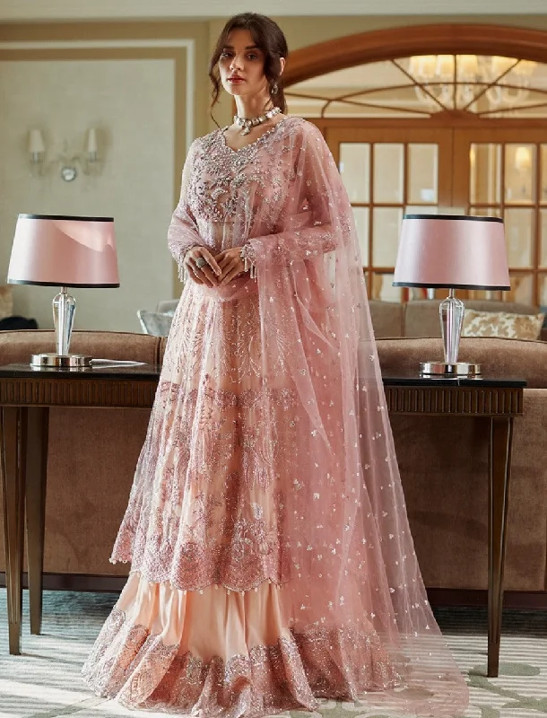 Fast Fashion Favorites Royal Pakistani Bridal Frock and Sharara Dress in Pink Feminine Grace