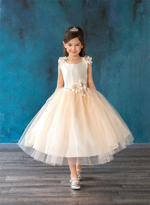 Contemporary Fashion Sale Big Girls Champagne Beaded Flower Appliques Tulle Junior Bridesmaid Dress 8-16 Y2K Nostalgic Fashion Look