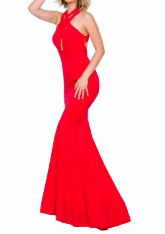 Save Big Sleeveless Keyhole Neckline Dress In Red Elevated Style